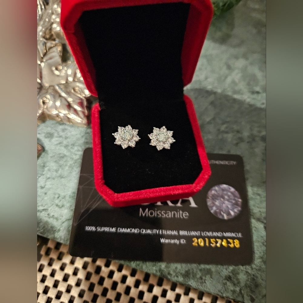 Moissanite Earrings 18K White Gold Plated D Color